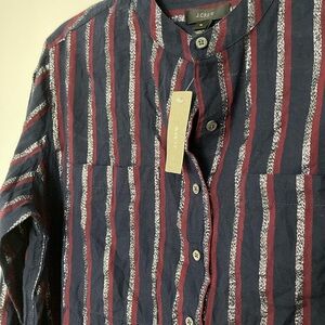 J.CREW Metallic Stripe Popover Tunic Shirt. Navy, Burgundy & Silver. Size: 4